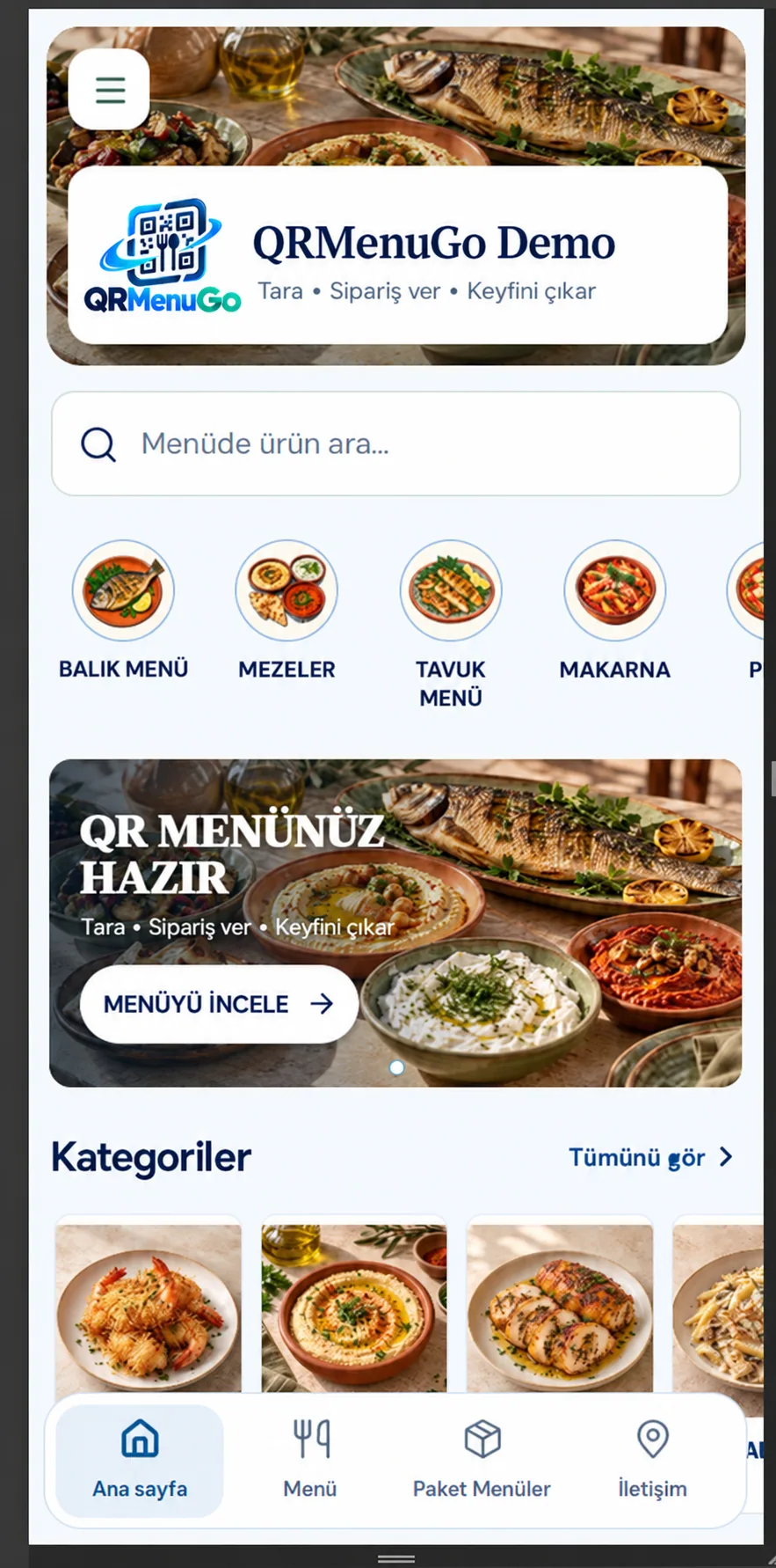 QRMenuGo dijital menü tasarım önizlemesi